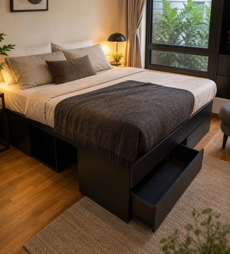 Solid-wood storage bed