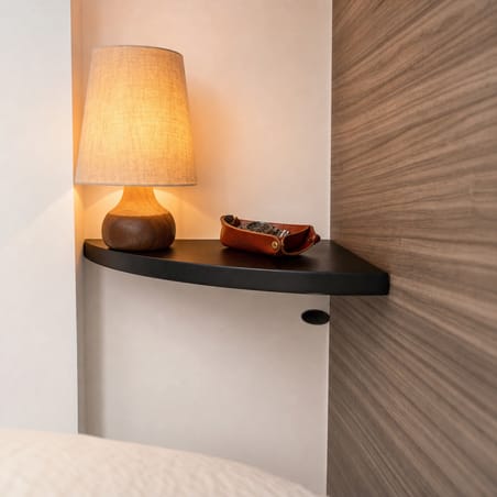 Tiny corner bedside shelf