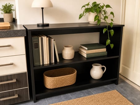 Slim black display shelf