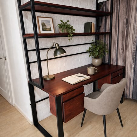 Desk and shelves on one frame