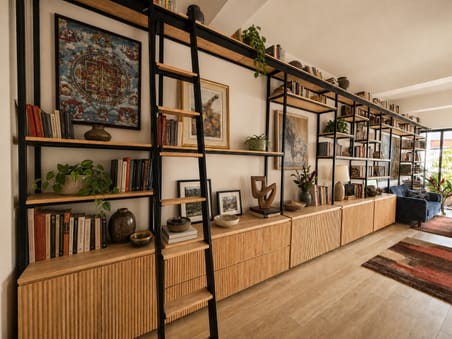 Wall-length library and storage
